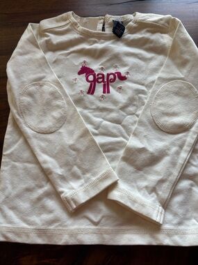 GAP Cream Long Sleeve Tee with Pink Embroidered Logo